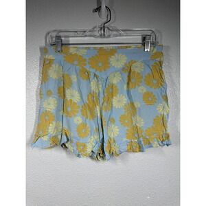 Spoiled Shorts Womens Large Blue Yellow Daisy Floral Ruffle Hem Rayon Boho Print